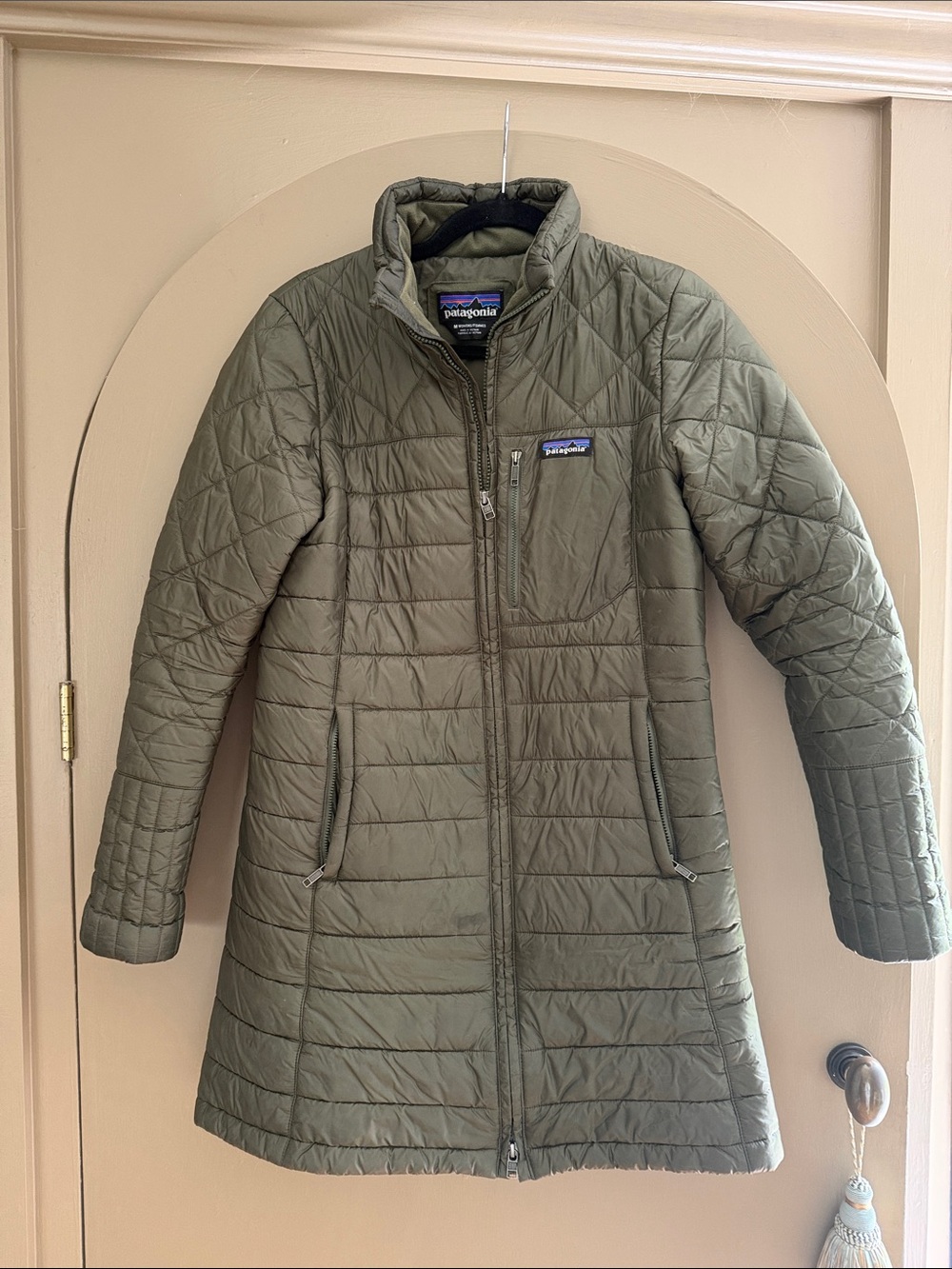 Patagonia Olive Green Quilted Long Puffer Jacket